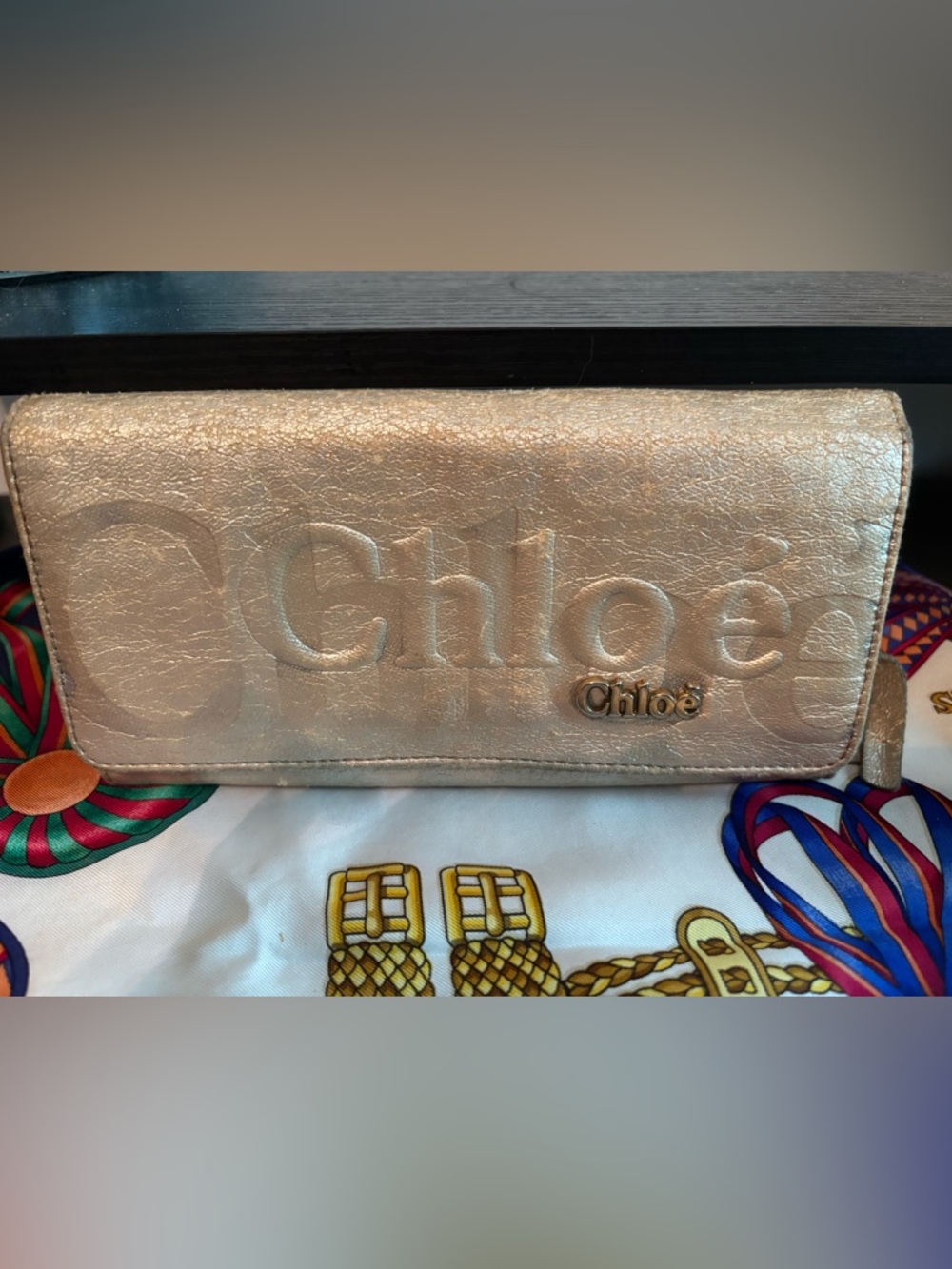Chloé Eclipse Metallic Leather Long Wallet Gold-Great Exterior- Project Piece